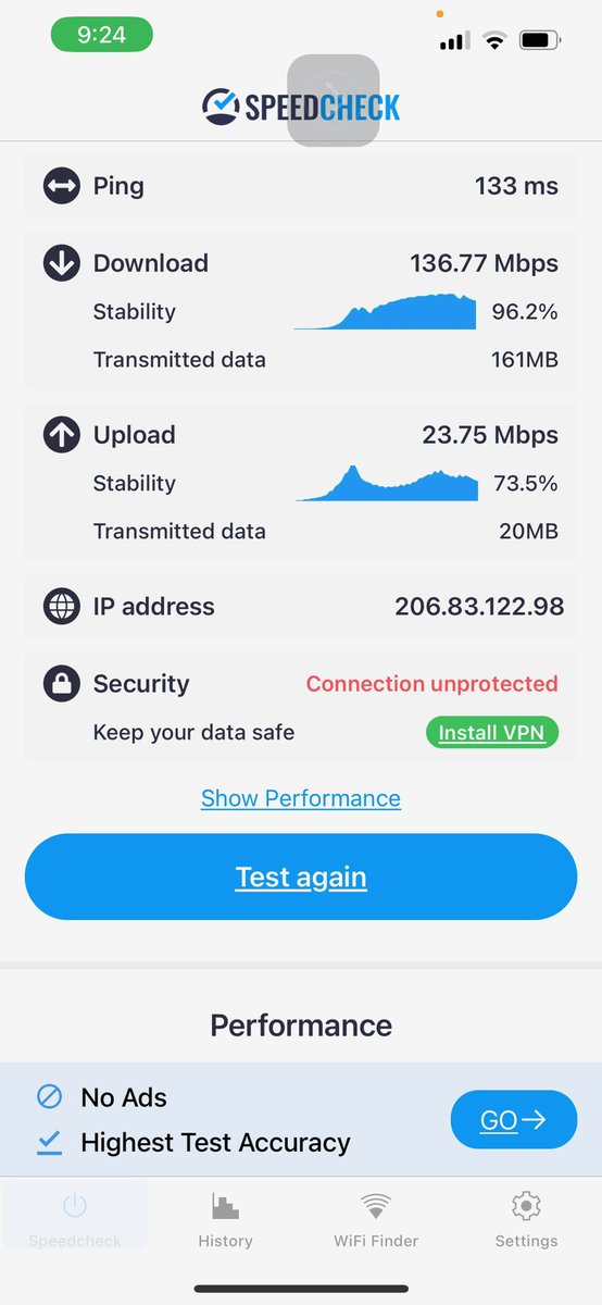 114gate's tweet photo. Got Starlink up and running yesterday and so far it’s that far ahead of our current NBN it’s lonely. Respective  speeds at around 8am for comparison… https://t.co/3W4q01HlqL