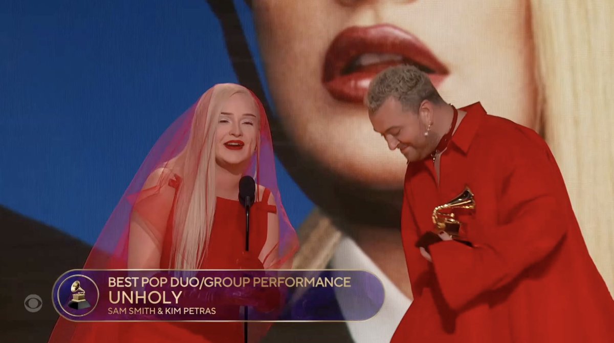 capitolmusic's tweet photo. Crying 😭😭 making history CONGRATULATIONS @samsmith and @kimpetras! 

#BestPopDuoGroupPerformance #GRAMMYs  
@RecordingAcad https://t.co/gFJMEWHGXL