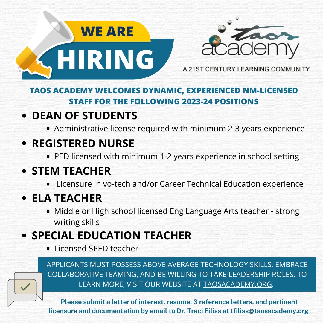 Taos Academy is hiring!