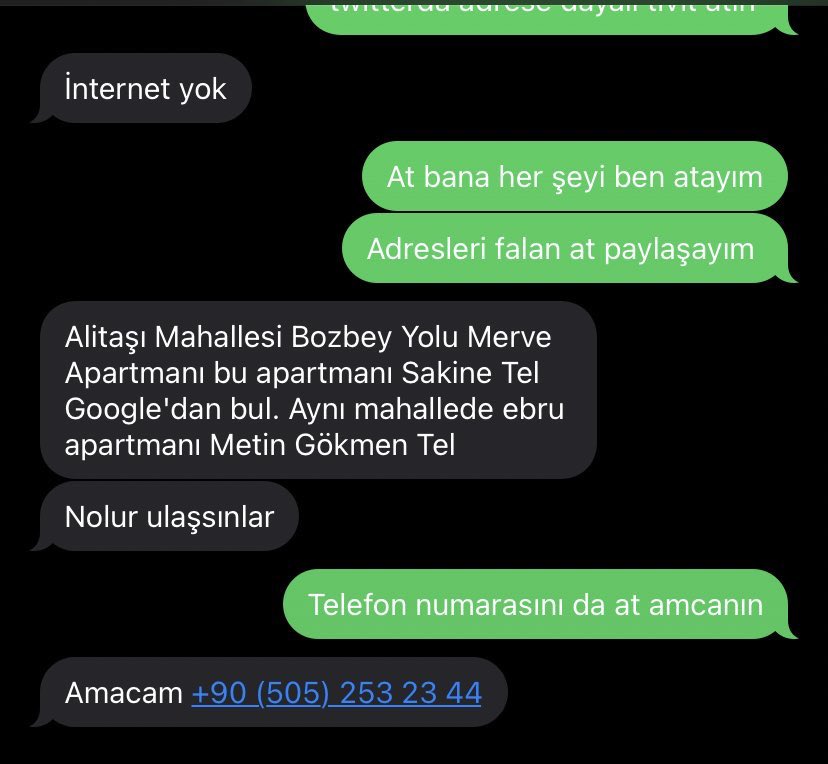 ADIYAMAN MERKEZde oturan arkadaşımın internetleri çekmiyor sms olarak bilgileri adresleri attı ne olur yayalım. 

Alitaşı Mahallesi Bozbey Yolu MERVE APARTMANI - Sakine Tel
Aynı mahallede EBRU APARTMANI - Metin Gökmen Tel

Amcam +90 (505) 253 23 44

#DEPREM 
#enkazaltındayım