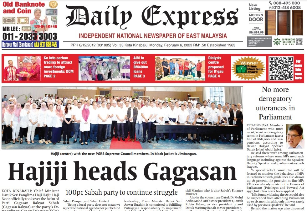 Daily Express Malaysia on Twitter "Today's front page "Hajiji heads