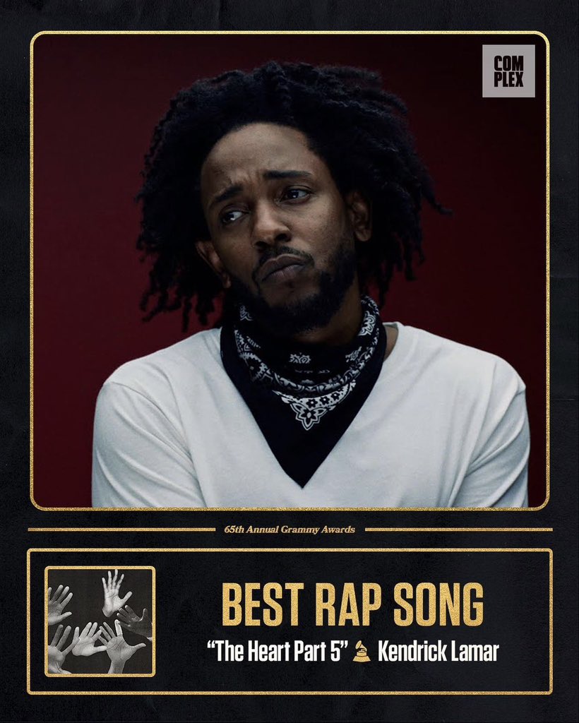 ComplexMusic's tweet photo. BEST RAP SONG 🏆 @kendricklamar #GRAMMYS https://t.co/5bBwFiLLpQ