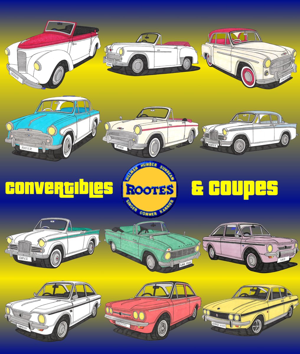 Hi all, been having another play, Rootes Coupes & Convertibles, what you think?😊#rootesgroup #hillmanminx #hillmanminxcalifornian #sunbeamrapier #hillmanimpcalifornian #singerchamois #sunbeamstiletto #sunbeamrapierh120