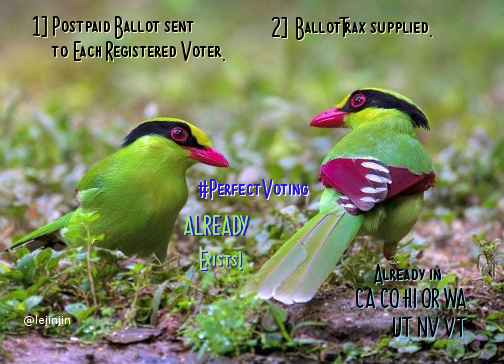 time4kind's tweet photo. . !โฌ๏ธ #PerfectVoting โฌ๏ธ!
If Registered,
1/ we are Sent a Postpaid Ballot;
2/ which we can Track with BallotTrax to being Received & then Counted by County;
3/ Paper for audit.
4/ CA CO HI NV UT VT OR WA Luv this! https://t.co/OL8fGhoFay
