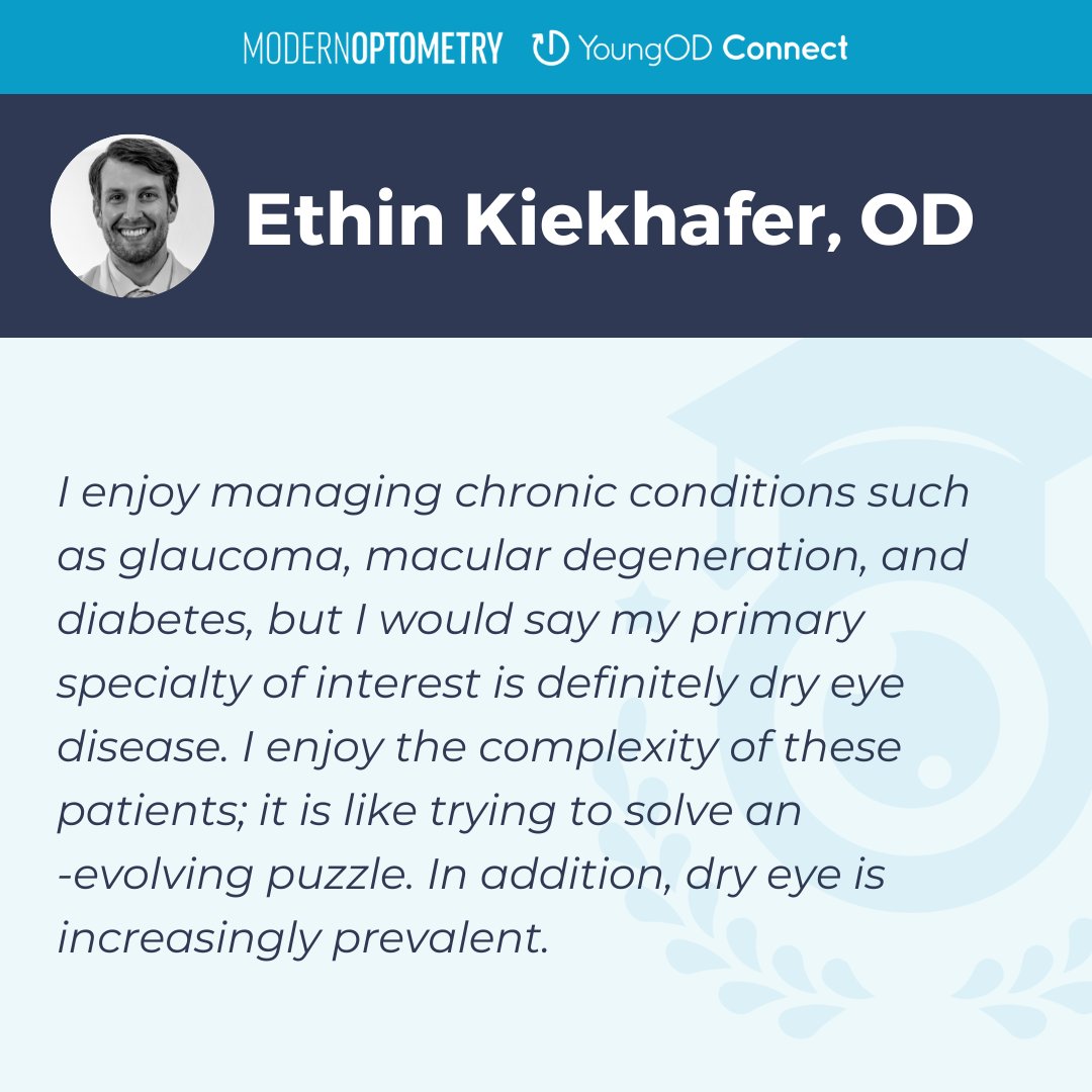 ModOptometry's tweet photo. Introducing MOD's first-ever #Optometric Scholar Honoree, Ethin Kiekhafer, OD! 🏆 Dr. Kiekhafer is an #oculardisease resident in Minnesota, where he sees acute care add ons, cataract + LASIK postops, and medical referrals. Learn more about him: https://t.co/Fwq72xyK6M https://t.co/bTETgvAb9q