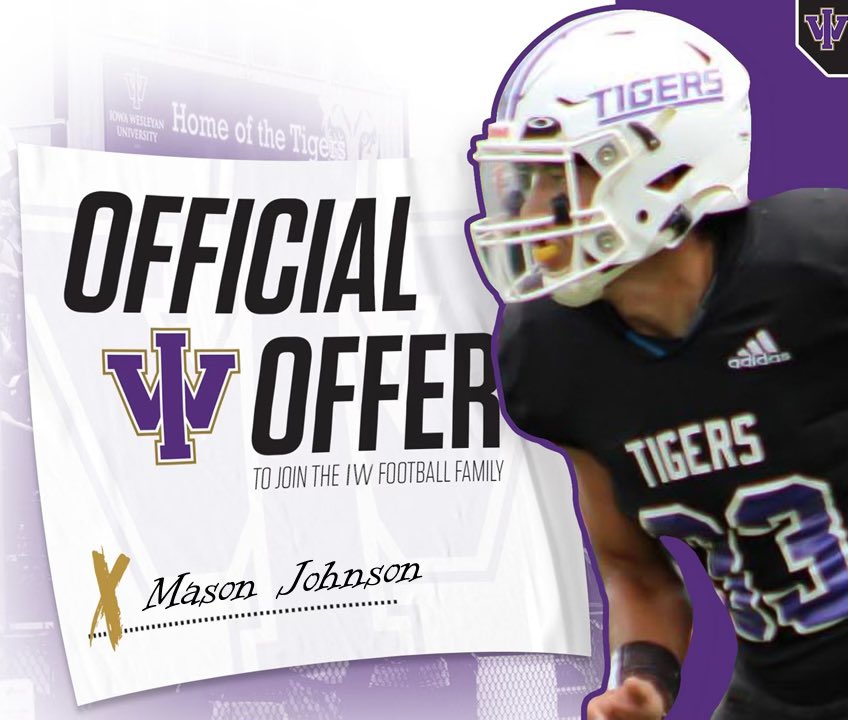masonwj28's tweet photo. After a great conversation with @CoachPhilipGuel I am blessed to announce that I have received an official offer to play at Iowa Wesleyan University! Go Tigers! @Coach_Kraus @GlennGrizFB https://t.co/HAL1WLQsTH