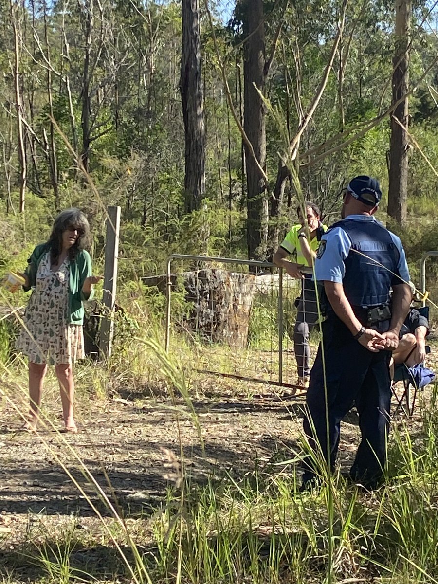 margokingston1's tweet photo. 238. Sgt Bullpey replies it is not not his responsibility to ensure she is safe. “She’s endangering herself.”
But Forestry Corp abandons attempt to remove gate snd bolt cutters sent for. He tells protester Jane Watson the forests are fully regenerated (!)
#NSWVotes https://t.co/x7JtjYXMUO