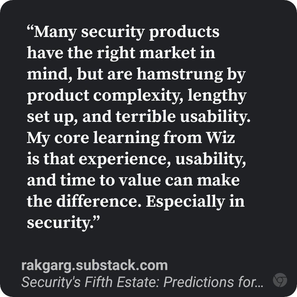 frgx's tweet image. fun "predictions' article by @rak_garg on the security startup industry in 2023. I too hope for a single big product, rather than a hundred point solutions. And may more people learn from Wiz!🎉 rakgarg.substack.com/p/securitys-fi…