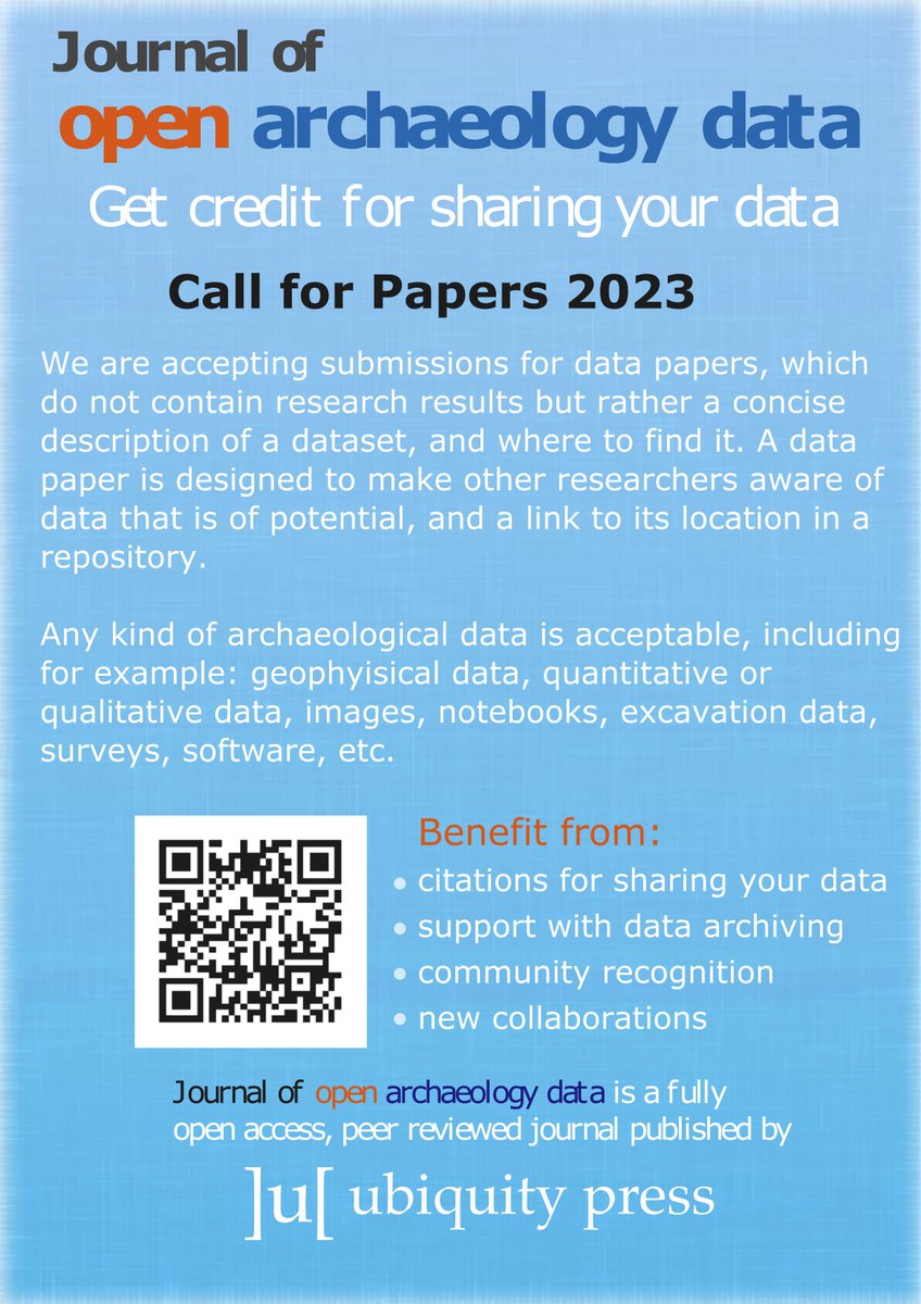 Have you thought of sharing your #data?  We launch a new call for paper. Kick-off the year in the right way and make #researchers aware of #data that is of potential use to them: openarchaeologydata.metajnl.com

#archaeology #datasharing #openacess #datapaper