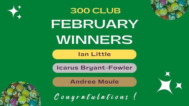Congratulations to our 3 winners!

For those not already signed up, please take the opportunity to do so before the next draw in March. Head to datchworthsportsclub.com/300-club. Money raised will be going towards the redevelopment of the clubhouse.