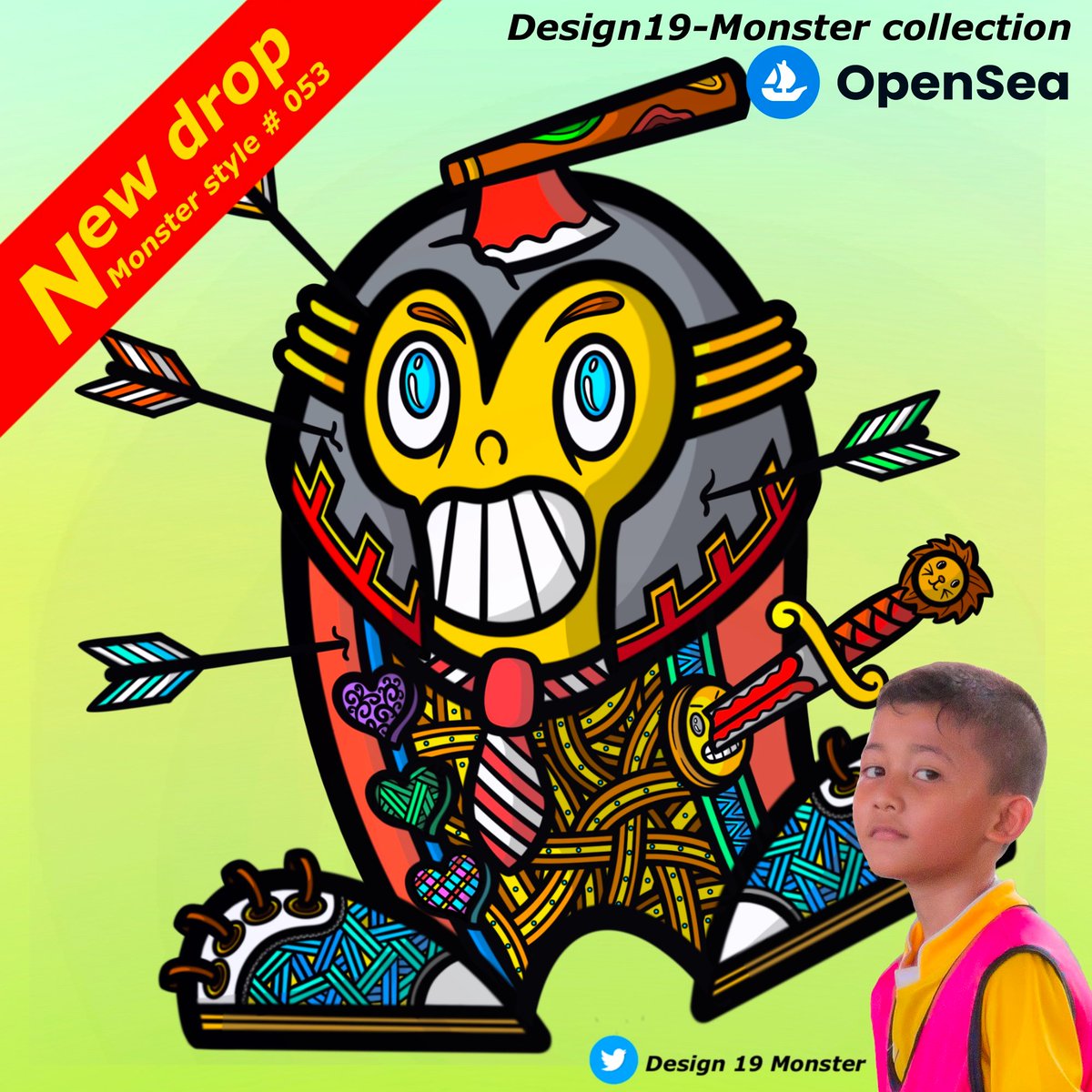 Hello, my name is Design And this is my 53rd monster, the ultimate ancient warrior.

📌Collection" Design19-Monster Collection "
📌Monster style # 053
📌Price : 0.02 Eth
opensea.io/collection/des…

#NFTKids #NFTs #NFTCommmunity #NFTJAPAN #NFTTHAI