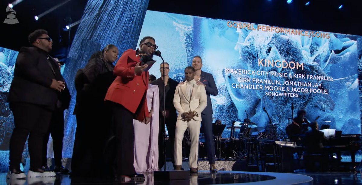 RecordingAcad's tweet photo. Congrats Best Gospel Performance/Song winner - 
"Kingdom" Kirk Franklin, Jonathan Jay, @chandlerdmoore &amp; Jacob Poole, songwriters (@MavCityMusic &amp; @kirkfranklin) #GRAMMYs
🎶 WATCH NOW https://t.co/PMy5r3LaPU https://t.co/Rm5Ean8Zg7