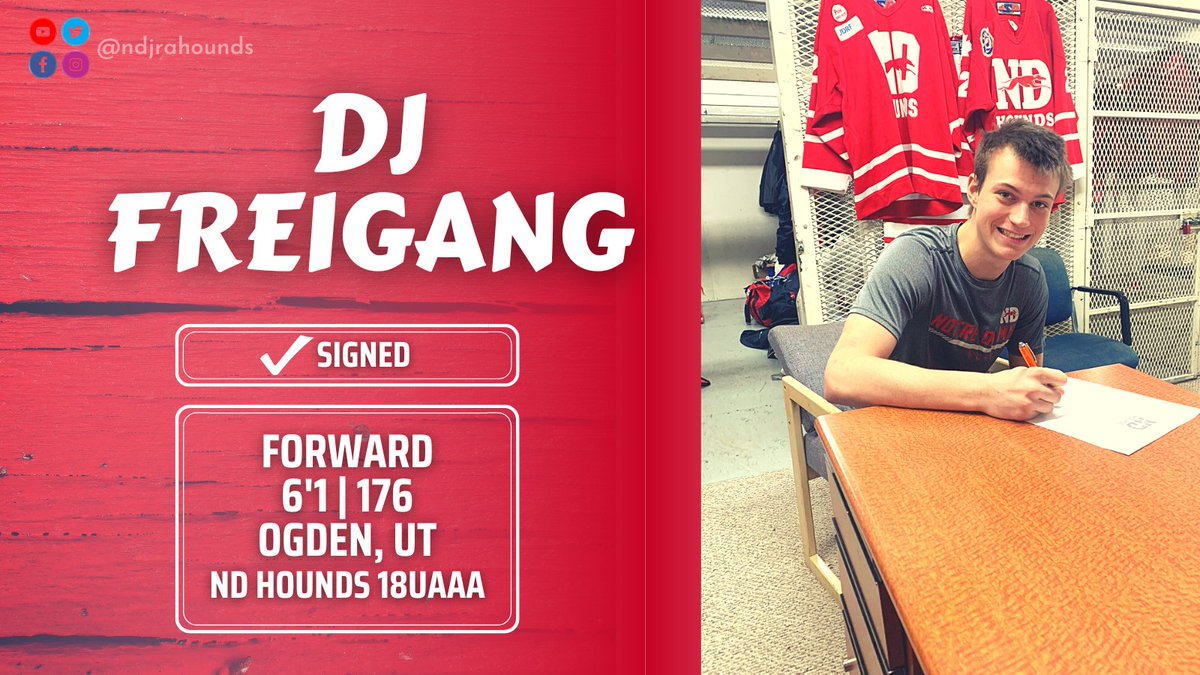 📢We have signed @NDHoundsHockey's own DJ Freigang from the Notre Dame Hounds U18 for next season! DJ played three games for us last year, and is second on his team in points! Welcome to the Junior Hounds, DJ!