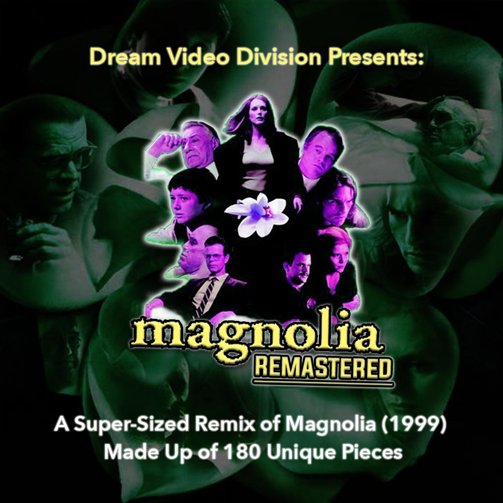 DrafthouseLA's tweet image. For the first time anywhere, Dream Video Division is screening their entire dynamic rework of 1999's Magnolia made up of 180 little pieces by nearly 100 different video editors. Join on us on 2/12 from 6-10pm for this free visual adventure.