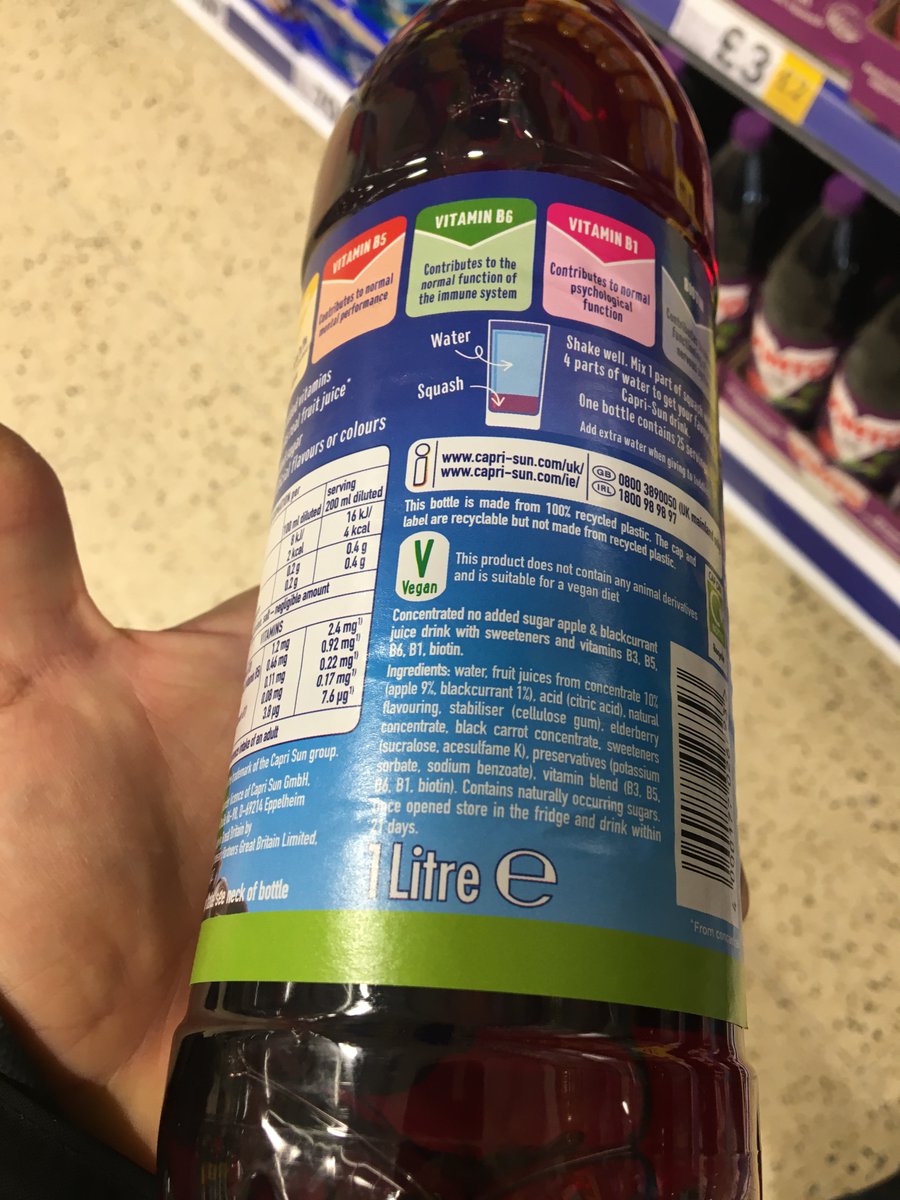 insideeat's tweet image. Capri Sun with Real Fruit Juice contains added vitamins.

The product contains 10% real fruit juice and does not contain added sugar. However, the product contains the artificial sweeteners sucralose and acesulfame-K.

#KnowWhatYouEat