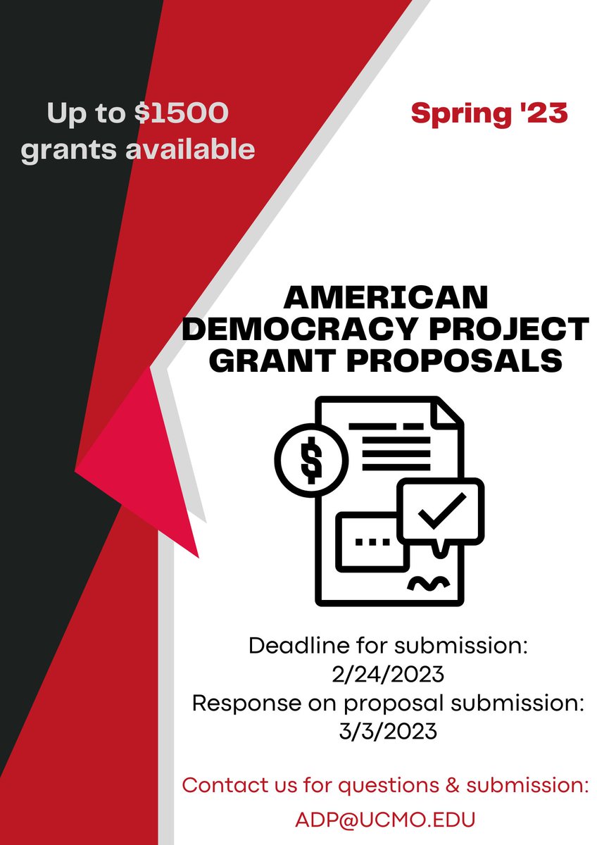 Contact adp@ucmo.edu if you have any questions or to submit your proposal. Our office has the ability to allocate up to $1500 towards two proposals, or many more if the amounts requested are lower. Refer to our UCM webpage, ADP, grant proposals to inquire of the requirements.
