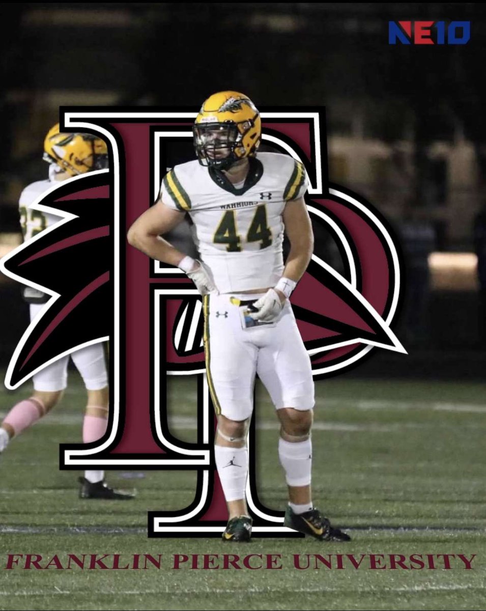 Honored and blessed to say I will be continuing my athletic and academic career at Franklin Pierce University! Thank you to the entire staff and everyone who has gotten me here! Go Ravens!! <a href="/Coach_GAS/">Russell Gaskamp</a> <a href="/Coach_Ewen/">Taylor Ewen</a> <a href="/ColinKroeger/">Colin Kroeger</a> <a href="/ZBrehmeyer/">Zach Brehmeyer</a> <a href="/CoachJT_Hiscoe/">JT Hiscoe</a> <a href="/kpwarriors/">King Philip Football</a> <a href="/Ravens_FB/">Franklin Pierce Football</a>