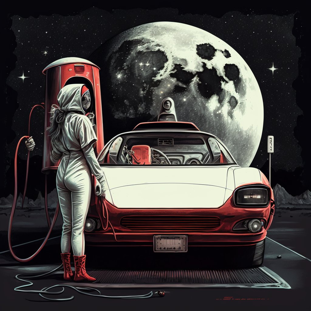 TalkTesla's tweet photo. The AI seems to think supercharging on the moon will be quite retro. https://t.co/PU0tZ1XaM8