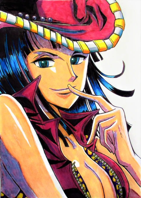 ワンピースのニコ・ロビンです 過去絵の再投稿です(線や塗りを修正しました) ボールペンとコピックで描きました #ONEPIECE #アナログ #イラスト #コピック #ニコ・ロビン生誕祭2023