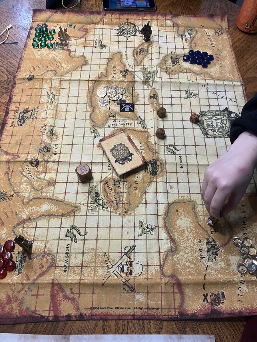 sharonwiddowsBC's tweet photo. Board game weather, and Zoe and Jasper chose Dread Pirate. Which worked well for me because I won. #gaming #rainyBC https://t.co/dai38ruv1K