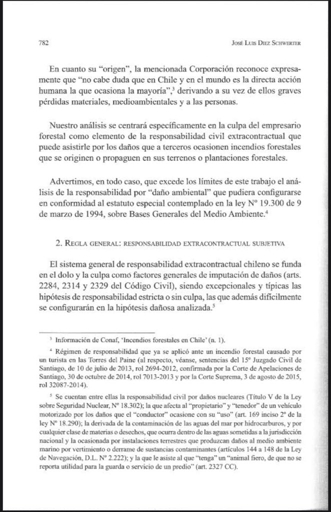 alvardominguez's tweet image. Dentro del marco de la catástrofe de estos días, les comparto este artículo del maestro JL Diez Schwerter (2015) “La culpa del empresario forestal en la responsabilidad extracontractual por incendios forestales en Chile”
