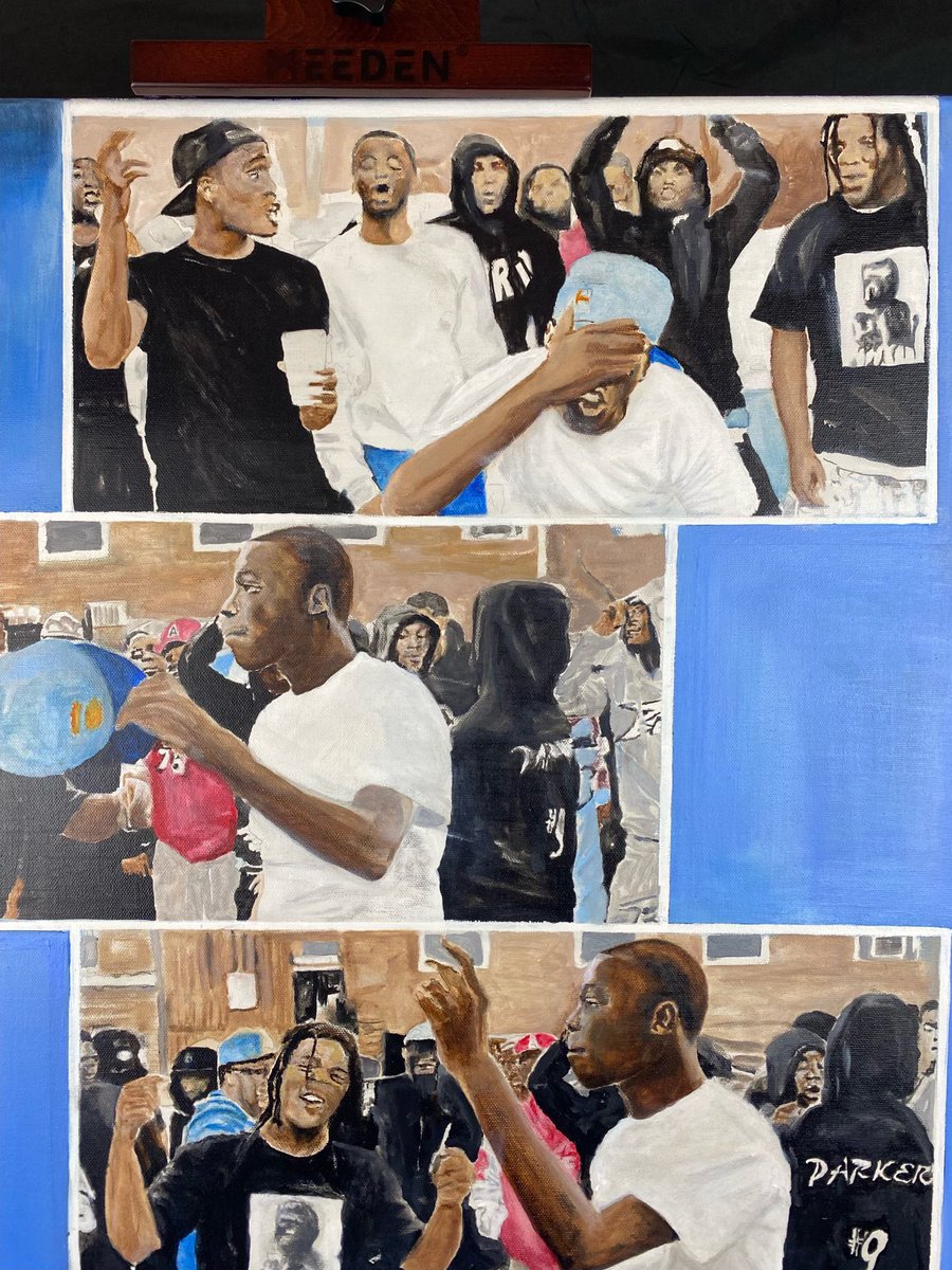 Donnell_Artist's tweet photo. “Grimey savage that’s what we are…Grimey shooters dressed in G-Star” 🧢 @bobbyshmurda6S9 

#shmurdadance #hiphop #acrylic https://t.co/CssEKvp2UM