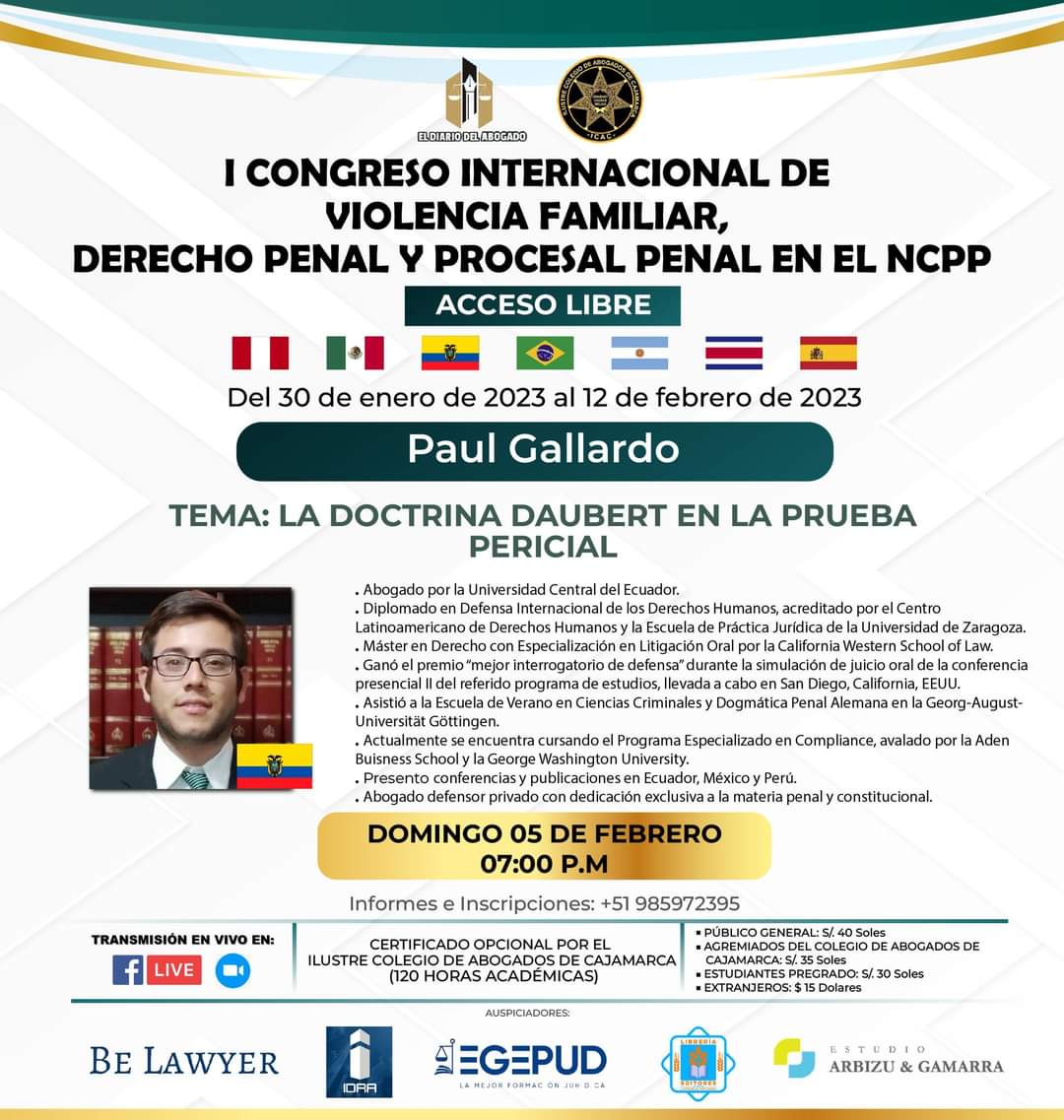 paulgallardo93's tweet photo. Les invito a escuchar la transmisión en vivo de mi ponencia "La Doctrina #Daubert en la #PruebaPericial", el día de hoy a las 19h00, en el siguiente link: https://t.co/t0QLzgRbQE. https://t.co/dgxZ2aiaju