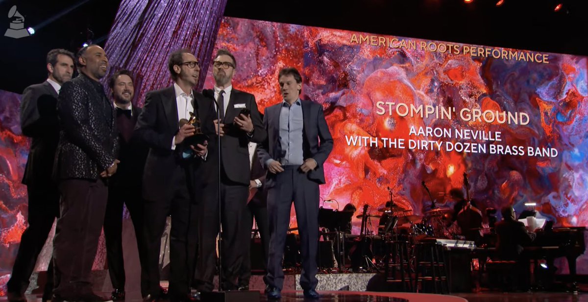 RecordingAcad's tweet photo. Congrats Best American Roots Performance winner - "Stompin' Around" @aaronneville With The @dirtydozenbrass Band #GRAMMYs
🎶 WATCH NOW https://t.co/PMy5r3LaPU https://t.co/kFzqYoqv79