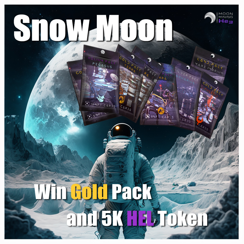 "Join the Snow Moon on Feb! Win exclusive #NFTs and #tokengiveway, and connect with astronauts, and the Moon. Don't miss out on this unforgettable experience!"

How to enter:
1⃣ Follow <a href="/moonmininghe3/">Moon Mining He3</a>
2⃣ Join MMH3 Discord discord.gg/JJCNBUF6P8
3⃣ Like, Retweet
⌛️ 10/02/23 UTC
