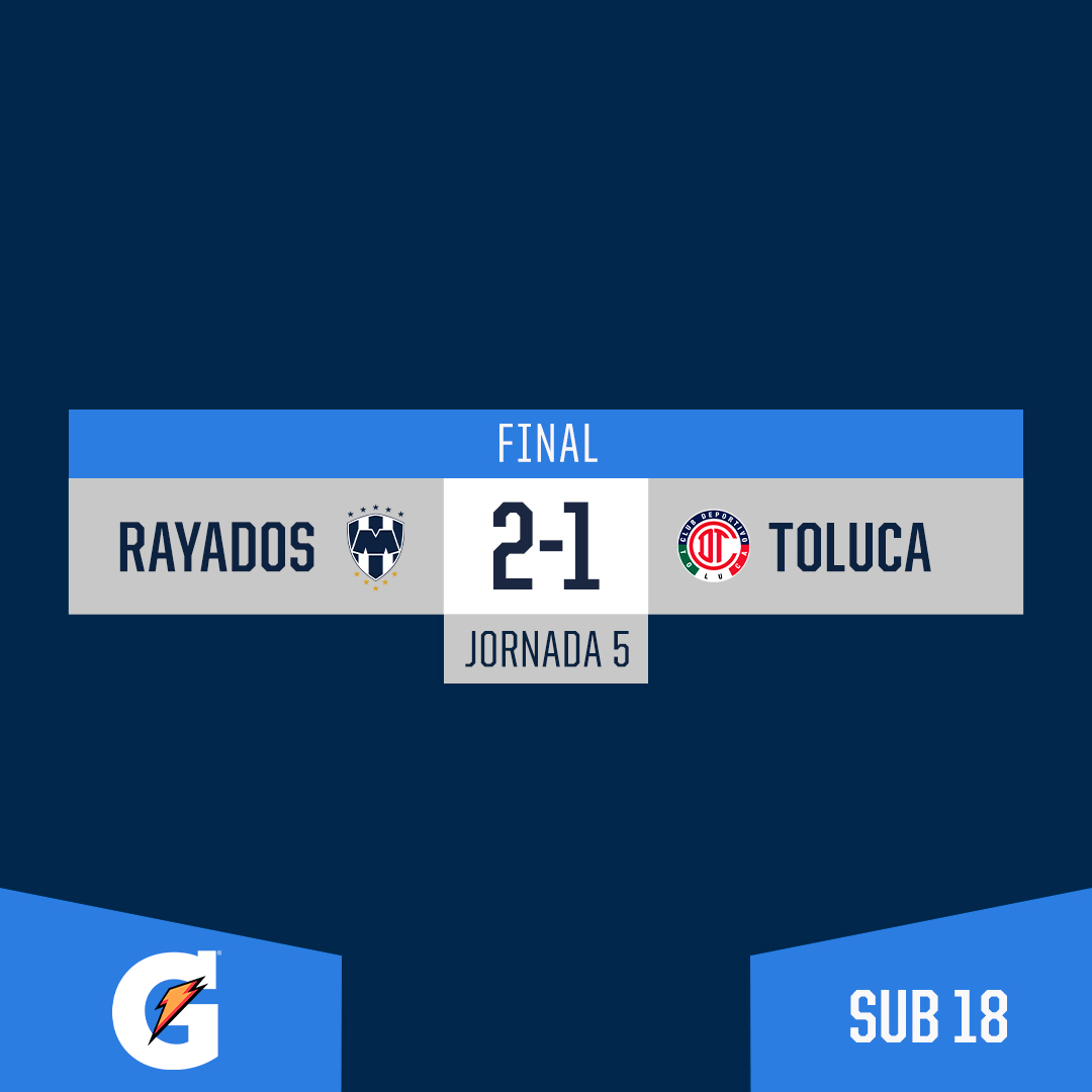 Rayados's tweet photo. ⏱ | #Sub18 | 90' | #MTY 🤠 2 - 1 #TOL 🔥

¡RAYADOS SUPERLÍDERES! 🔝

La racha se mantiene en Azul y Blanco en Sub 18. 🔥💙🤍

⚽️ José Treviño
⚽️ Juan Faudoa

@gatorademex https://t.co/SPLQzSY2ir