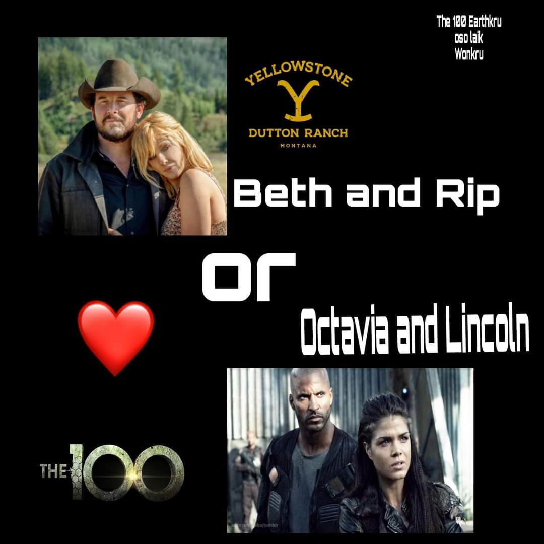 Beth and Rip or Octavia and Lincoln! 
Which is your #favoritecouple? 

#The100 
#yellowstone
#crossfandom 
#lincoln
#octavia