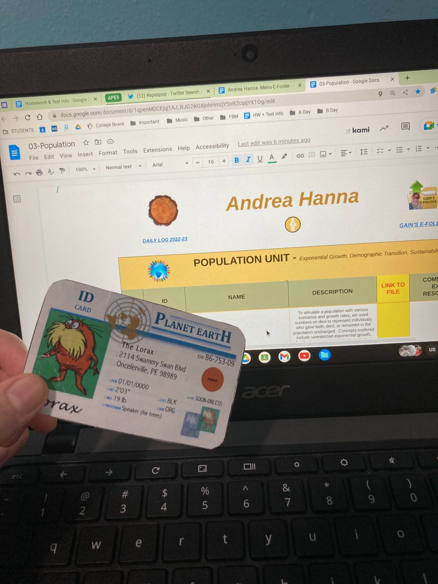 AndreaH01950776's tweet photo. I reduce my ecological footprint when I use my Chromebook because I am minimizing the amount of paper I use which reduces the need to cut down trees to make new paper. Since everything is electronic, this also reduces the number of resources I use. #apespopulation https://t.co/WfWRlraARg