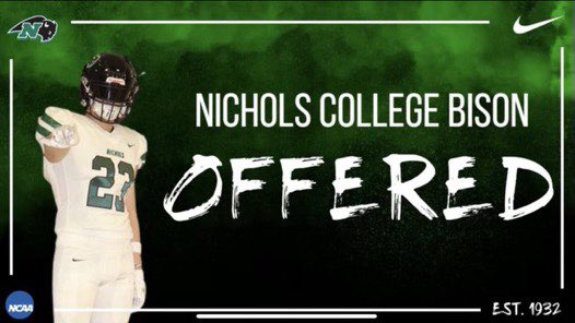 naseraymann's tweet photo. After a great conversation with @CoachVBisonOC, I’m blessed to receive my 3rd offer from Nichols College! #H23D @NCbison_FB @olmsted_dale @MrGordonMAU @chrisredding_1 @excelnewengland https://t.co/cX6QAJeYb4