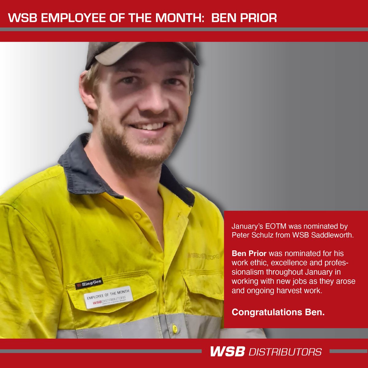 Congratulations to Ben Prior, who is our January 2023 Employee of the Month👏

#WSB #staffrecognition #localssupportinglocals #EOTM