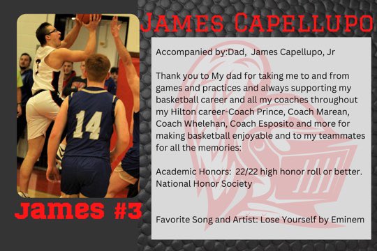 Hiltonhoops's tweet photo. Senior Week. Player Profiles. First guy up @BarstoolHilton James Capellupo. One of THE BEST TEAMMATES AND WORKERS. PERIOD. A WINNER! https://t.co/TEFiRZbCqH