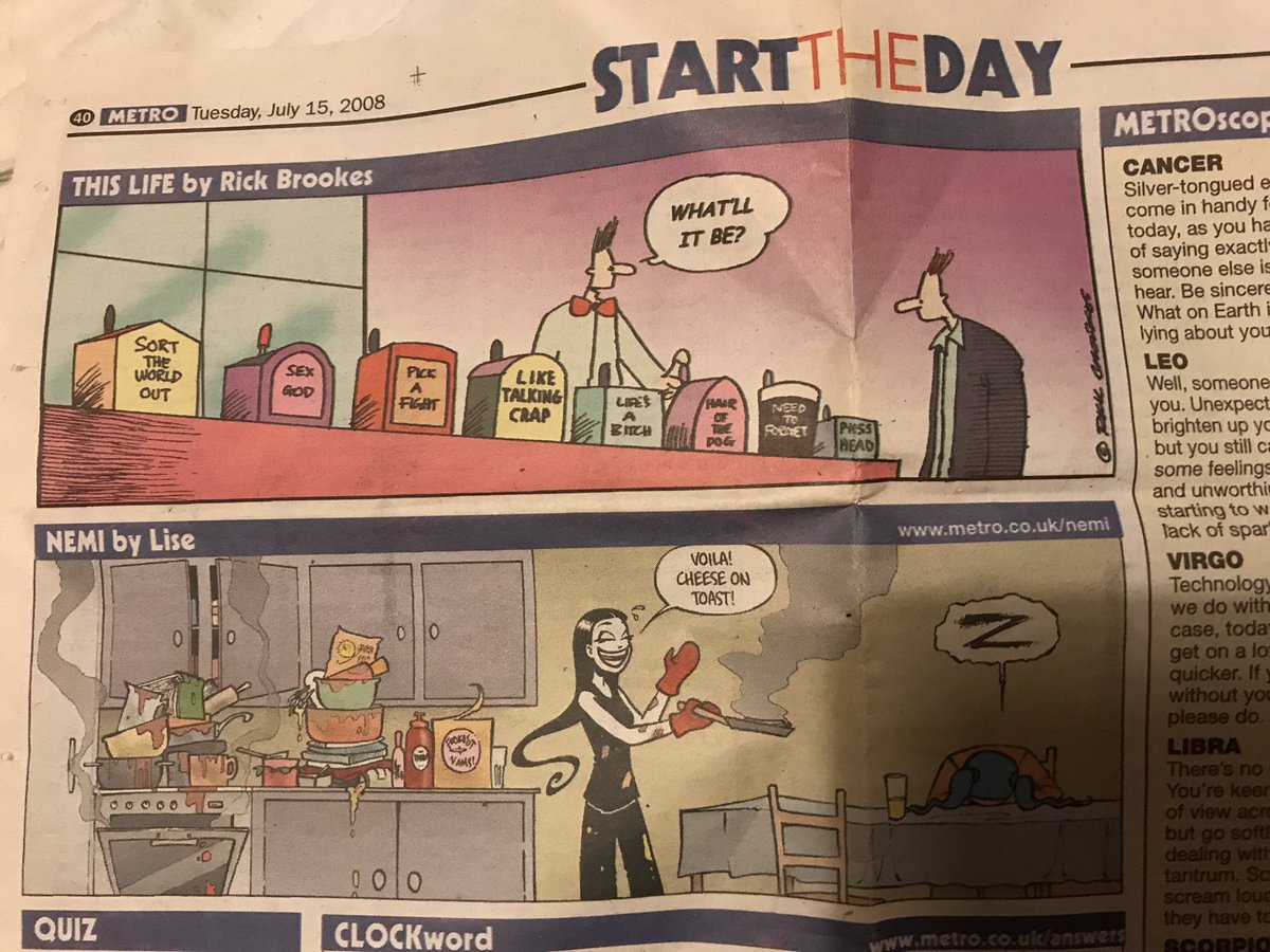 yoli2y's tweet image. Hello 😻❤️👍🐾. Mum found this ancient newspaper  🗞 clipping 📰with hilarious comic strips and insists in show them to you 😹😹😹😹😹😹👍❤️🐾 #metronewspaper #rickbrookes #nemi #lise #thislifebyrickbrokes #nemibylise