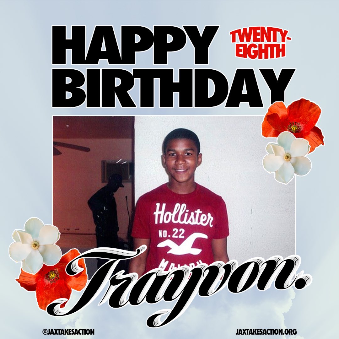 JaxTakesAction's tweet image. Trayvon should be in the company of his loved ones celebrating his birthday today. Instead, his killer walks free &amp;amp; white vigilante violence continues with the killings of Jordan Davis, Keegan Roberts, DJ Broadus II &amp;amp; more. 

Rest in eternal peace and glory 🕊️
#JusticeForTrayvon