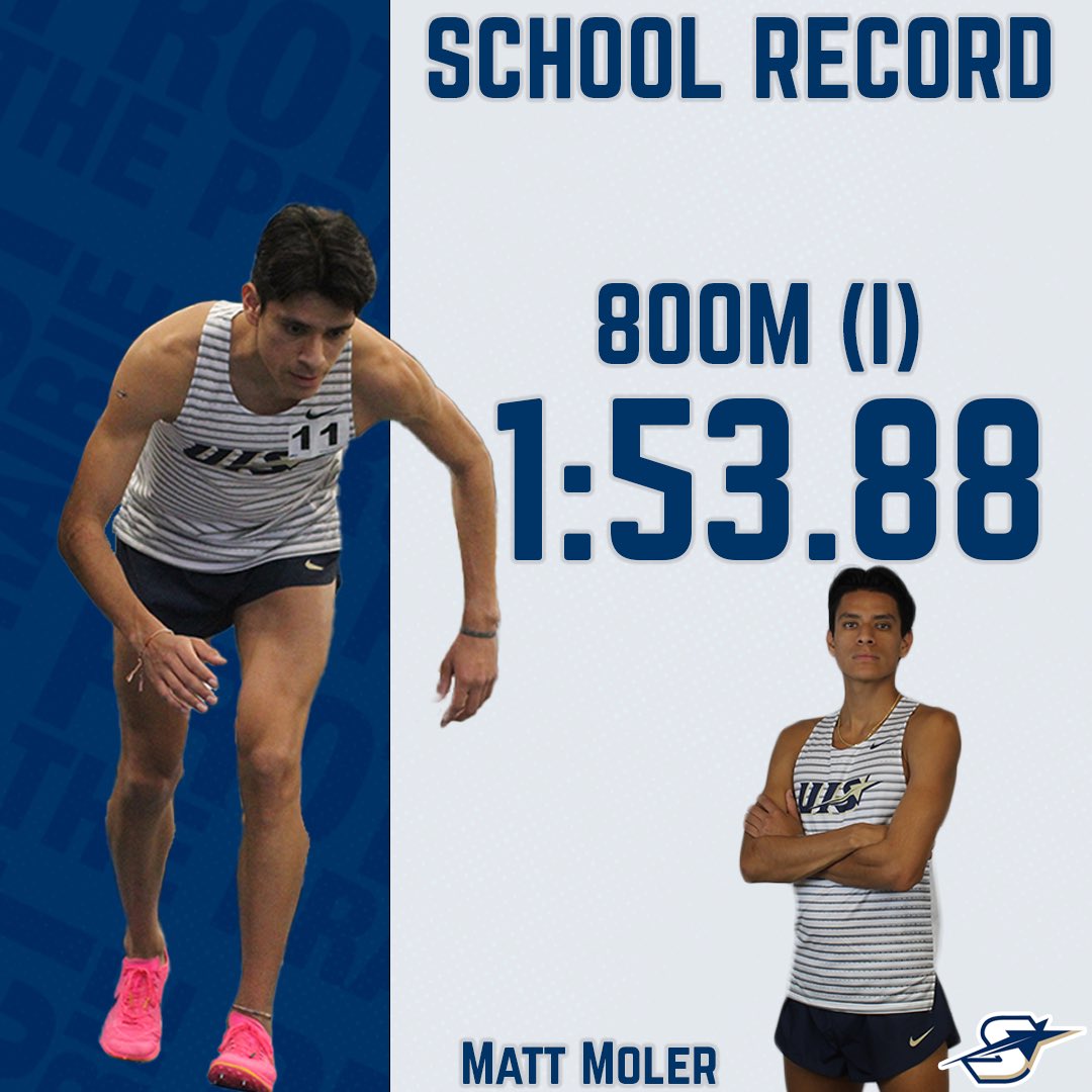 UISXCTF's tweet photo. ⭐️SCHOOL RECORDS⭐️

Matt Moler claims the Indoor 800M School Record by 4 seconds this past Friday at the Lewis Invitational! 

Hayley Goebel opens up her UIS Career with a School Record in both the Weight Throw and Shot Put! 

#AsOne | #ProtectThePrairie https://t.co/XE7zUbEIDt
