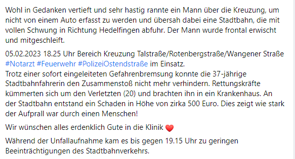 kesselblaulicht's tweet photo. #Stuttgart #VfBSVW
#Stuttgart #StuttgartOst #Rotenbergstraße #Talstraße #VfB #Stadion #Vfbfan #Stadtbahn #VVs #Unfall
Wohl in Gedanken vertieft + hastig rannte ein Mann über die Kreuzung, um nicht von einem Auto erfasst zu werden und übersah dabei die #Stadtbahn https://t.co/V4OCmZFzk8