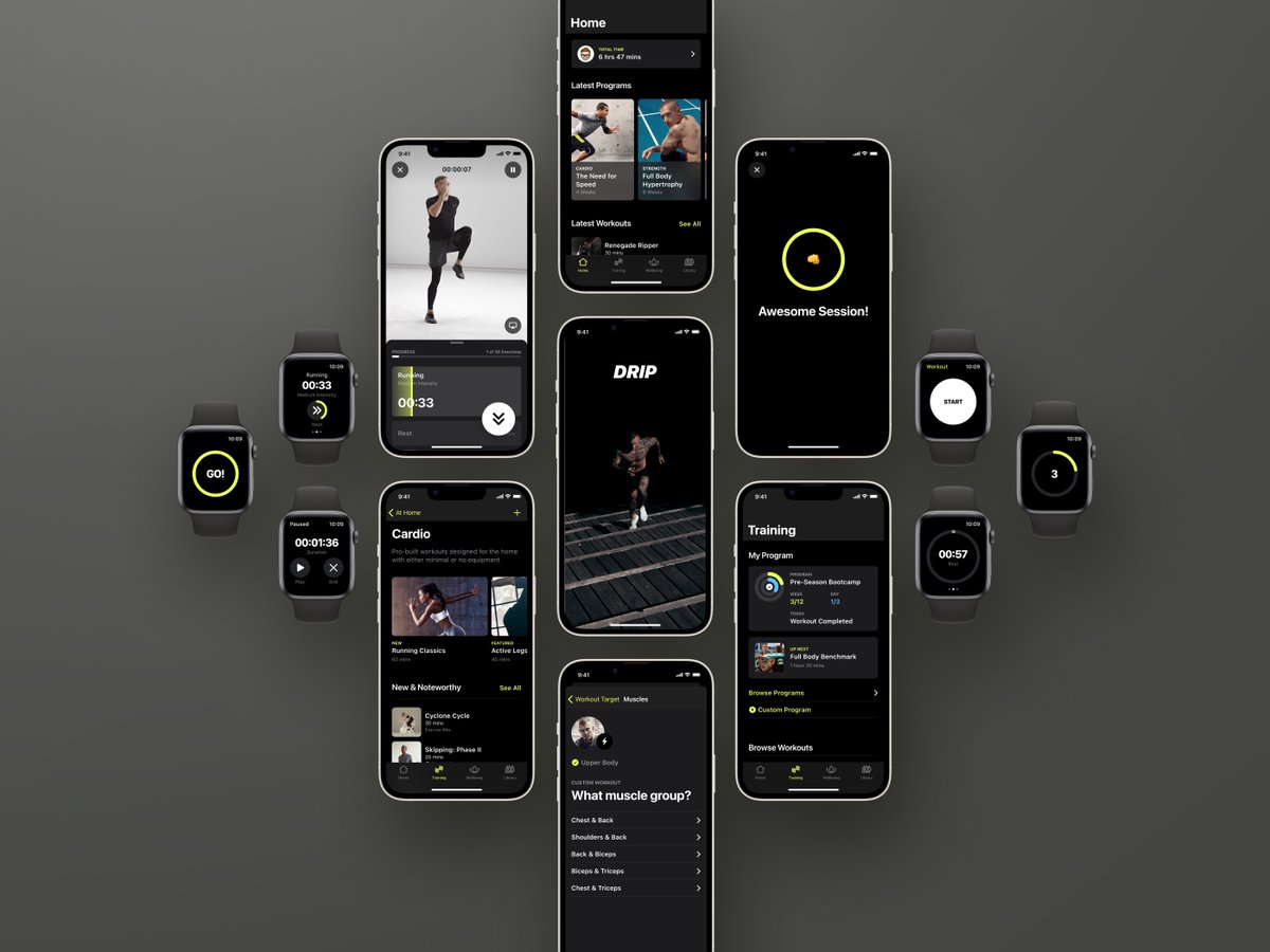 DRIP Fitness App for iPhone and Apple Watch #uiux #uidesign #uxdesign  #iPhone #AppleWatch #App