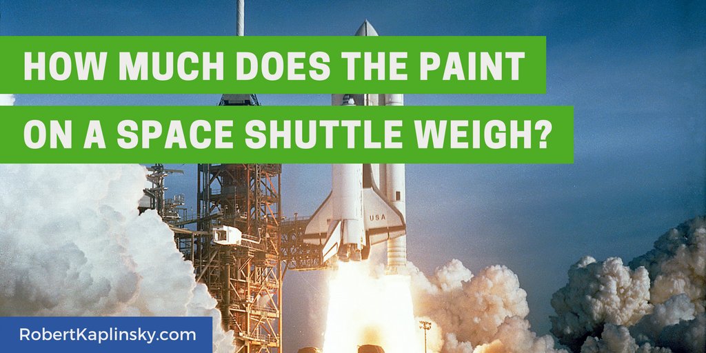 Would you believe that when <a href="/NASA/">NASA</a> stopped painting the space shuttle's fuel tank white, they saved 600 lb of weight!  Let students use their understanding of surface area to figure it out.         
robertkaplinsky.com/work/fuel-tank/