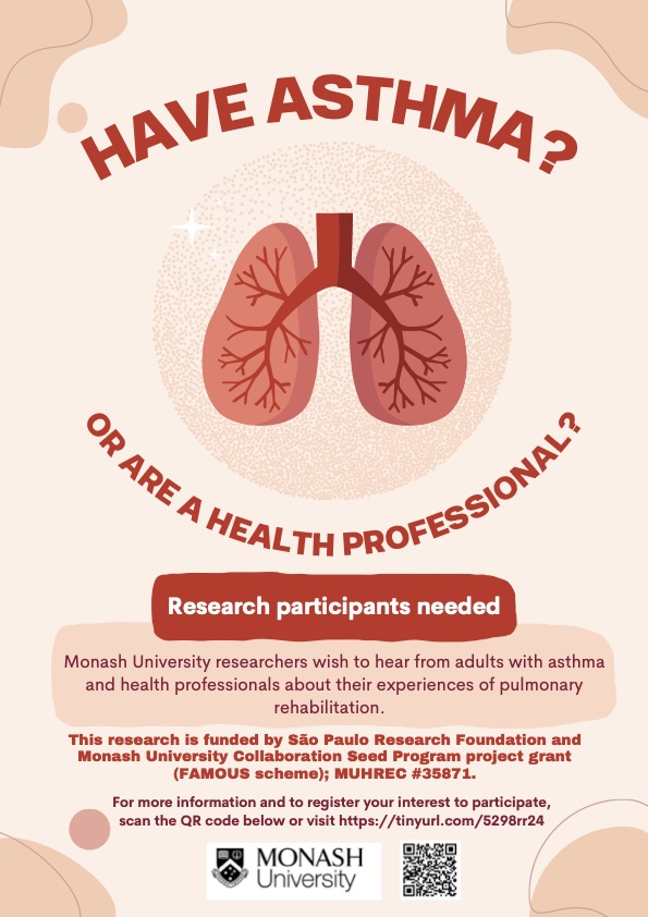 Christian Osadnik (@cosadnik) on Twitter photo Our team at <a href="/Monash_Physio/">Monash_Physio</a> are keen to speak with Australian-based adults who have asthma and healthcare professionals to help improve the way we design and deliver pulmonary rehabilitation into the future. Read below and click this link if you can help: tinyurl.com/5298rr24🙏 Our team at <a href="/Monash_Physio/">Monash_Physio</a> are keen to speak with Australian-based adults who have asthma and healthcare professionals to help improve the way we design and deliver pulmonary rehabilitation into the future. Read below and click this link if you can help: tinyurl.com/5298rr24🙏