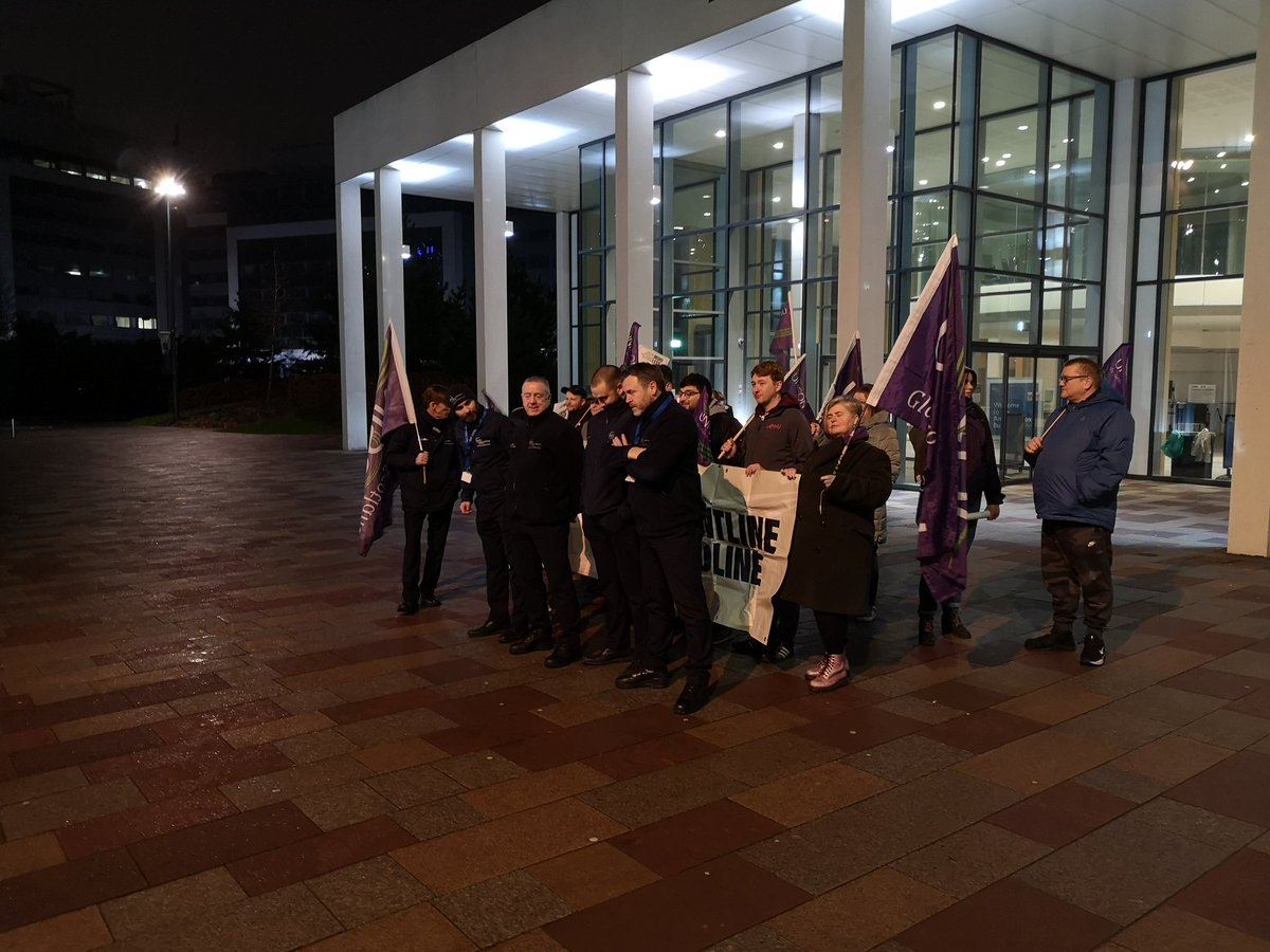 UNISONLabourSco's tweet photo. Thanks to @PostmanCarson, @EunisJassemi and @PaulJSweeney for leading from the front as we marched out our security members of @Unisonatgcu as they begin their strike for fair pay at midnight. @unisonscot @UNISON_Scot_HE https://t.co/eSvOLS6jkz