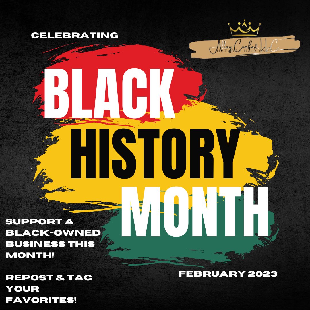 AllayComfort's tweet photo. IT’S BLACK HISTORY MONTH! 💛❤️💚🖤

Do your part in celebrating by supporting a black owned business this month! ✨ 

A few ways to support businesses are:

💛 Repost their content!
❤️ Like a post or two!
💚 Send someone their page! 
🖤 Purchase something! https://t.co/Hrlz7rBsIj