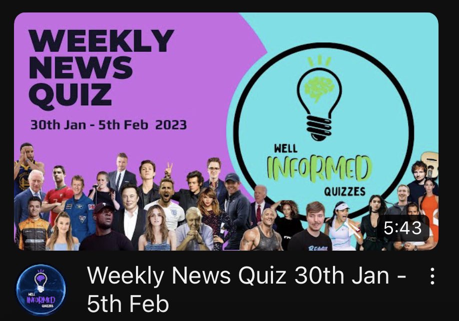This weeks #NewsQuiz is ready to go!

Perfect for form time! 

All questions are automated, and the answers are at the end :)

#teachertwitter #teacher #teacher5oclockclub #TeacherStrike 

youtu.be/0XrOczeVWn4