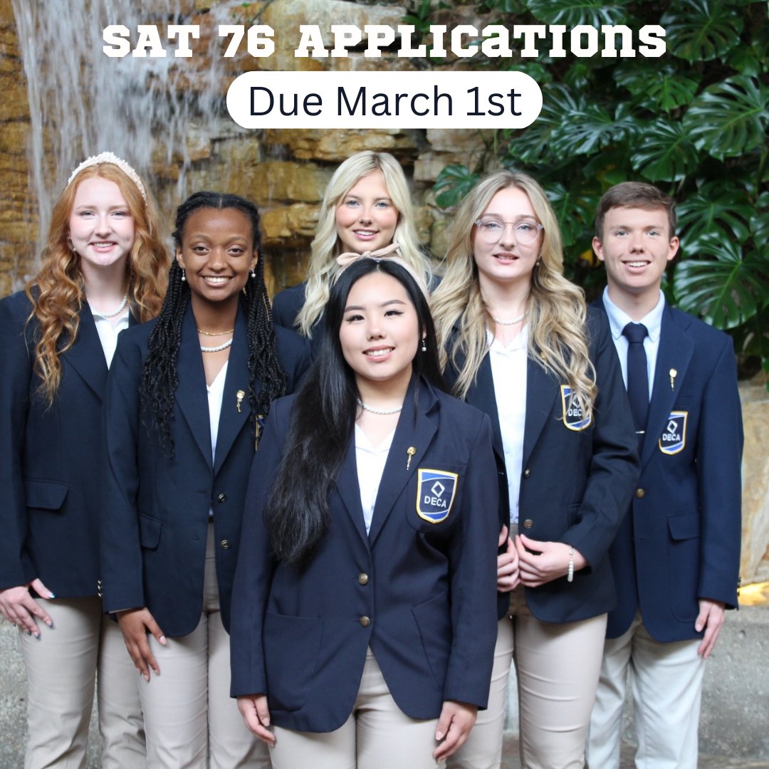 MissouriDECA's tweet photo. Missouri DECA elects 6 bright and ambitious leaders every year to serve on the State Action Team. If you are ready to take your leadership to the next level, this is the perfect opportunity for you. Reach out to your advisor to get started! https://t.co/WA85zY33ib