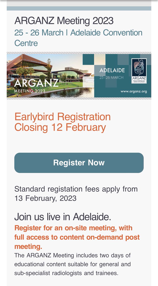 ARGANZ Meeting 2023 - Adelaide Convention Centre: Earlybird Registration closes 12th February- Be Quick for discounted registration and to avoid disappointment!  mailchi.mp/cf6eee0569af/a…