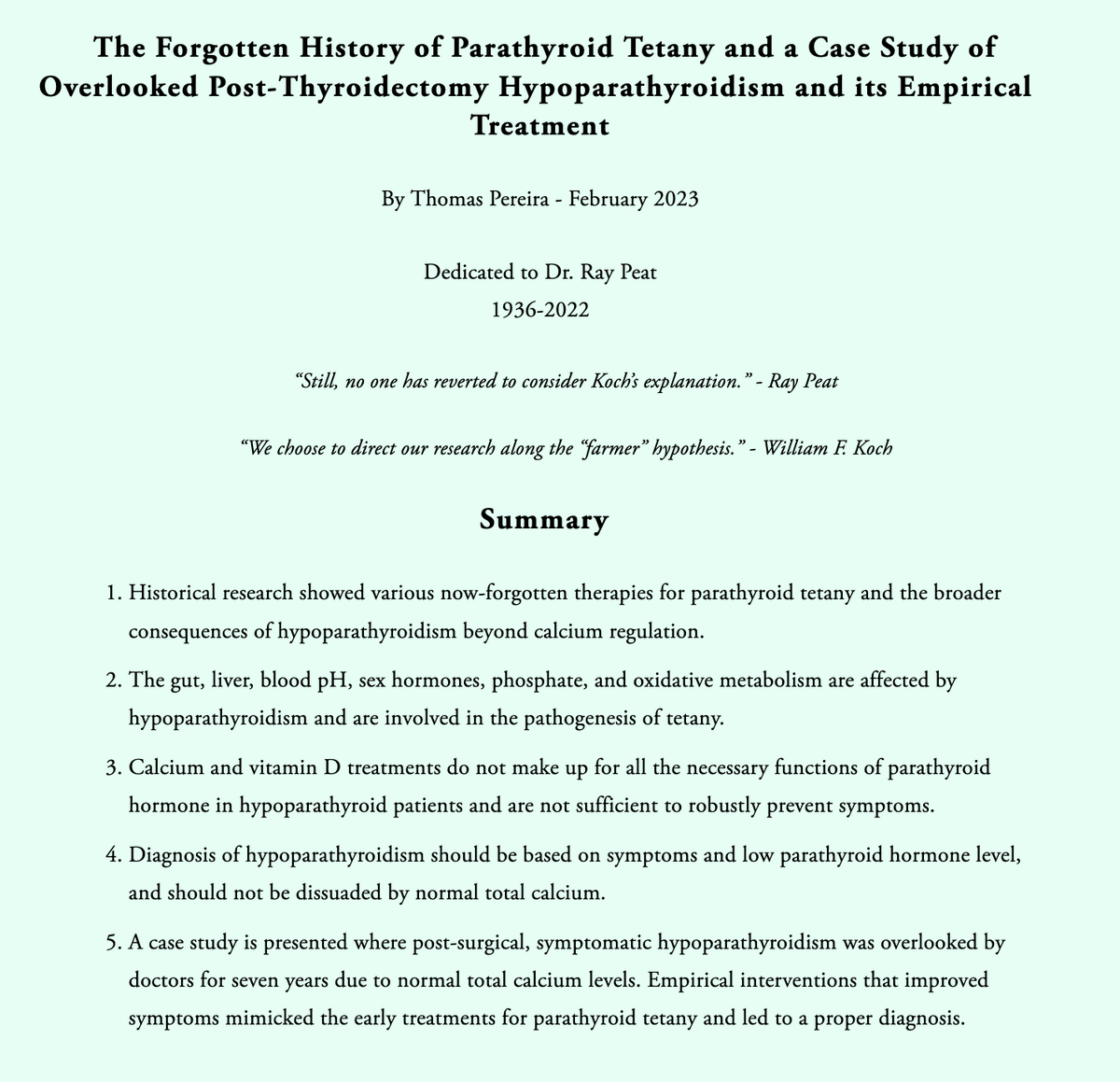ThomasDPereira's tweet photo. My new article "The Forgotten History of Parathyroid Tetany" sheds light on early research &amp; expands current understandings of PTH for more effective diagnosis &amp; treatment of Hypoparathyroidism.
https://t.co/ZFojfhQEK2
@haidut @dannyroddy 
#hypoparathyroidism #thyroidectomy https://t.co/IDXQDWeb8m