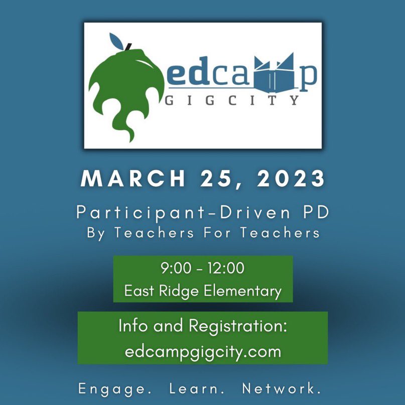 Have you gotten your ticket for #edcampgigcity - same great FREE conference - different location -change to East Ridge Elementary- 
Get your ticket at edcampGigcity.com today! March 25th- 9am to 12pm- ERE
Come be a part!