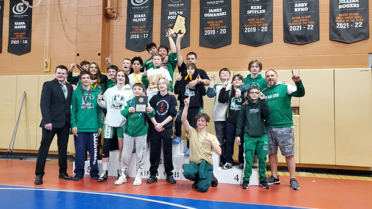 CassCharette's tweet photo. So proud of these boys! First time ever MS District and State Champs🏆. We had 11 kids medal 6th and up! 🥇🥈🥉🏅Thank you to our amazing coaches!❤️ Go Chargers! @CharihoRegional @GinaPicard @ZenionGreg @Michael_Comella @Chariho_Pride @CHSRI_Chargers https://t.co/lMz92skBW5